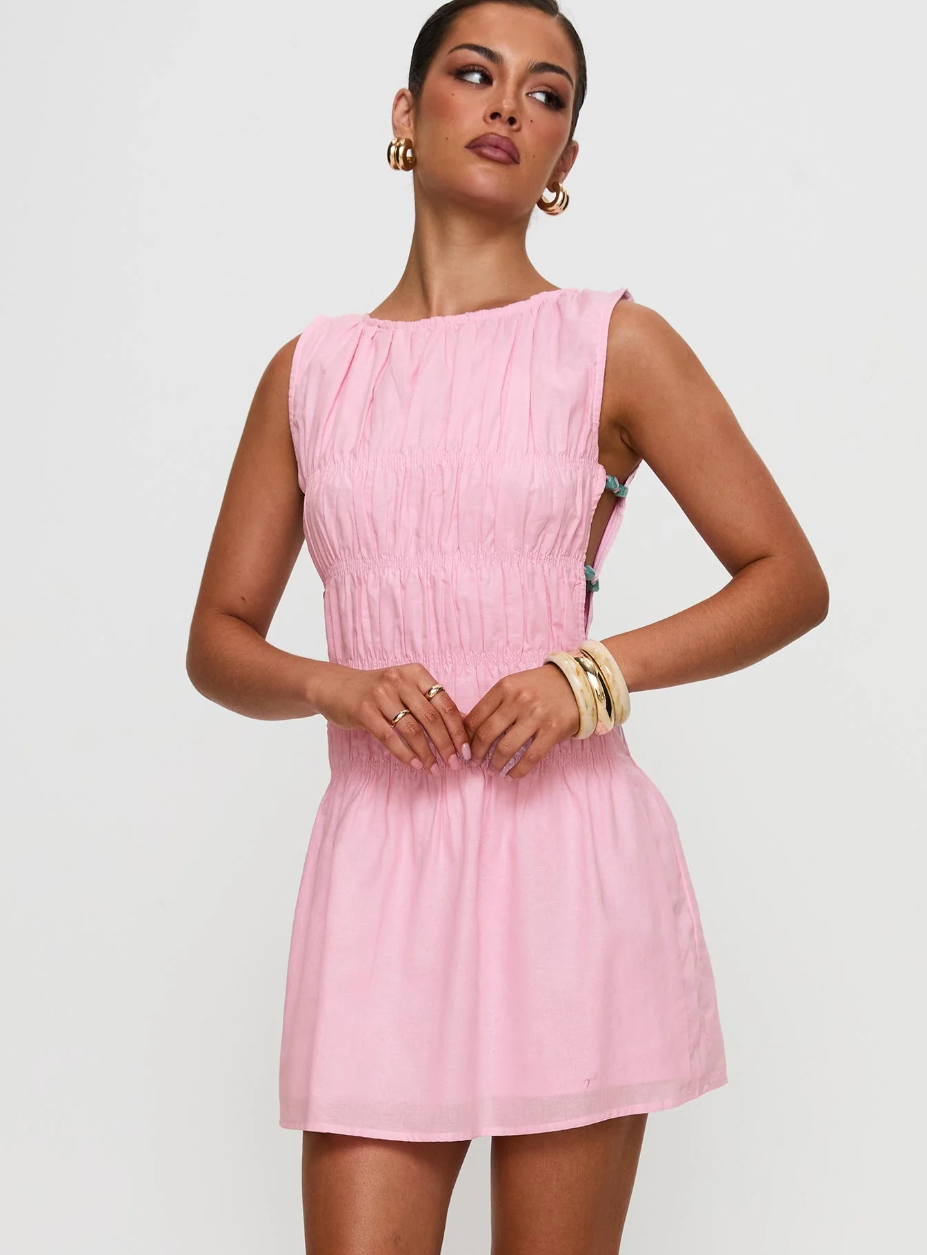 Evony Shirred Mini Dress Pink