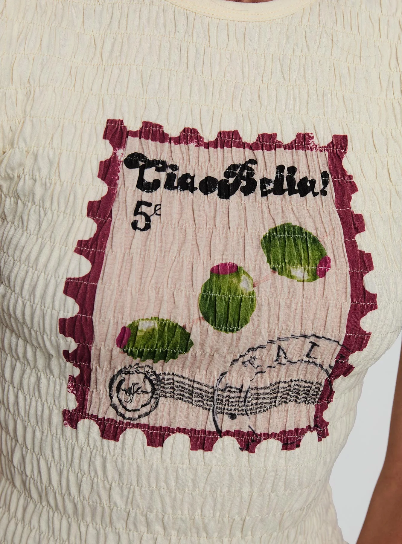 Ciao Bella Shirred Graphic Top Cream