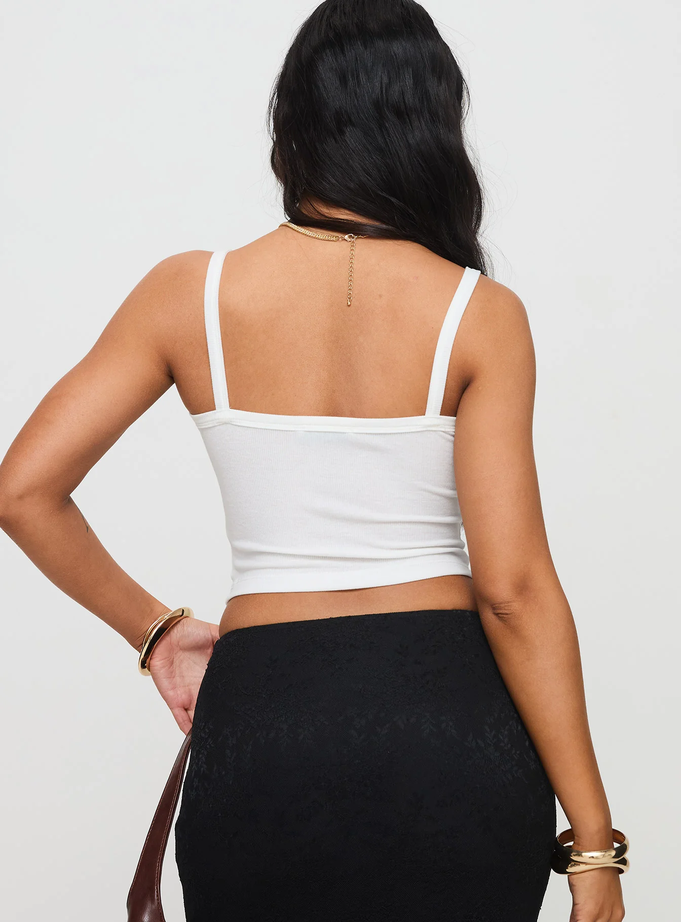 Essentials Ruched Rib Cami Top White