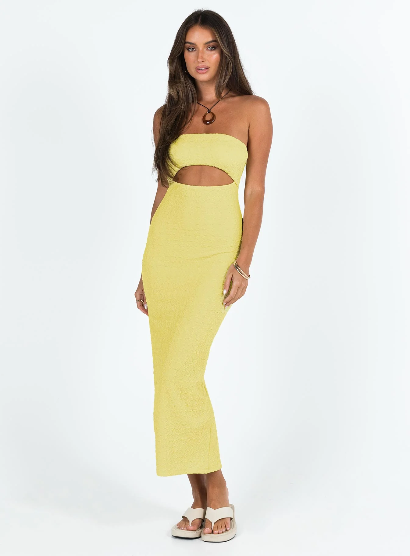 Talena Strapless Midi Dress Yellow