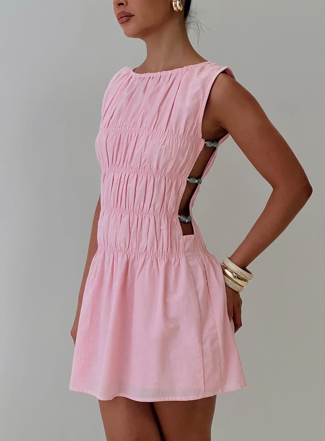 Evony Shirred Mini Dress Pink