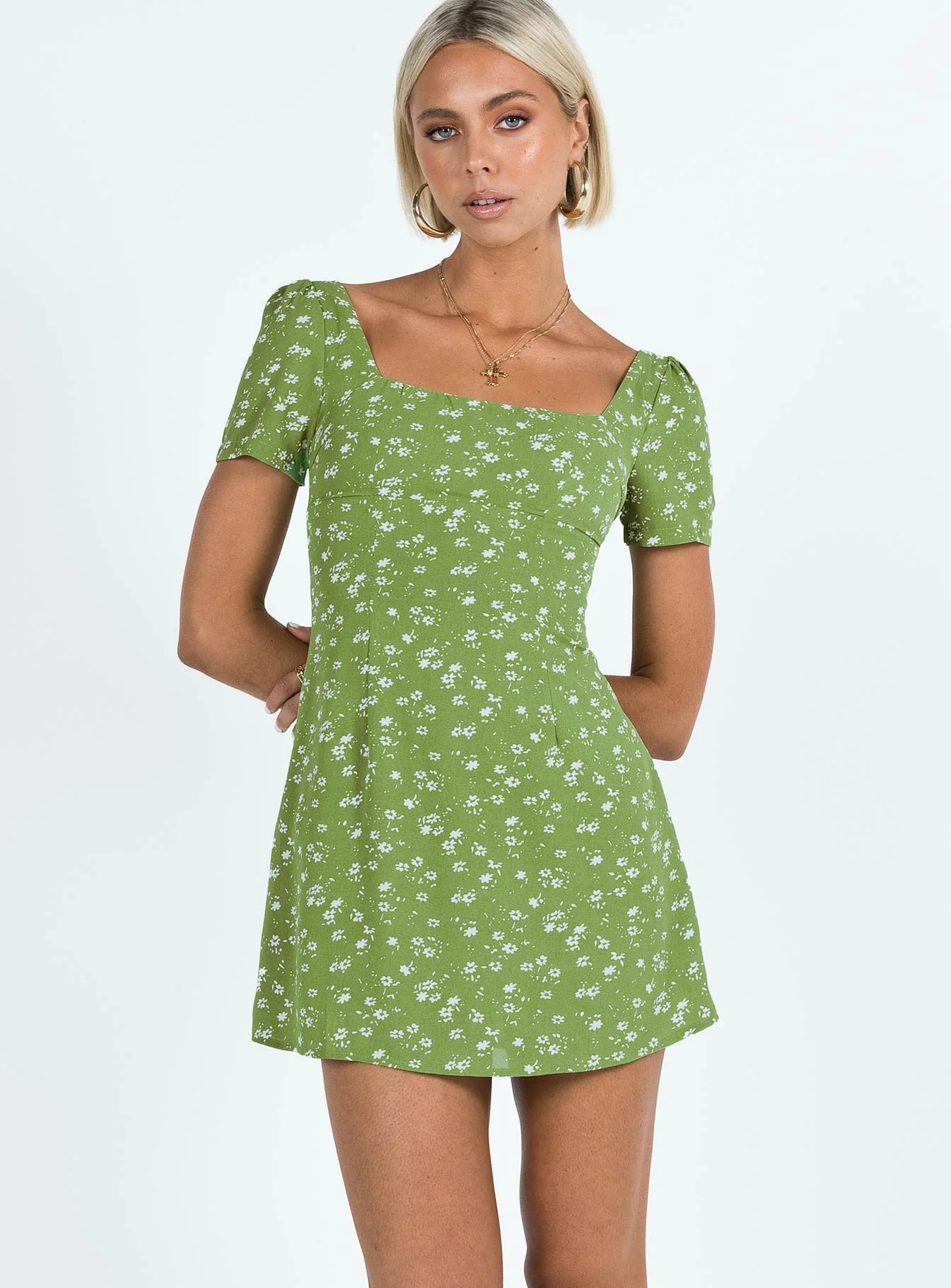 Hastings Mini Dress Olive Green Floral