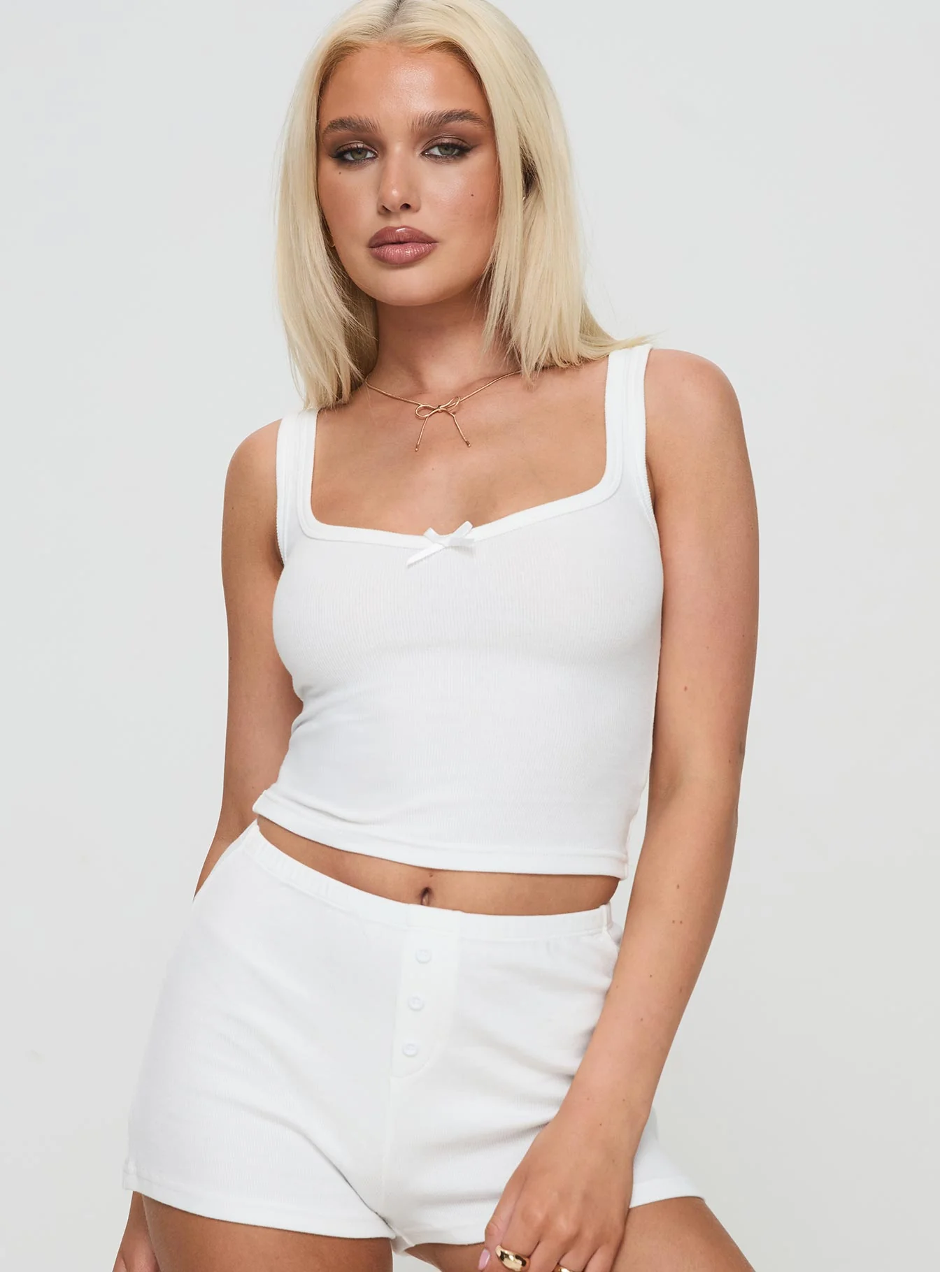 Olivette Rib Top White