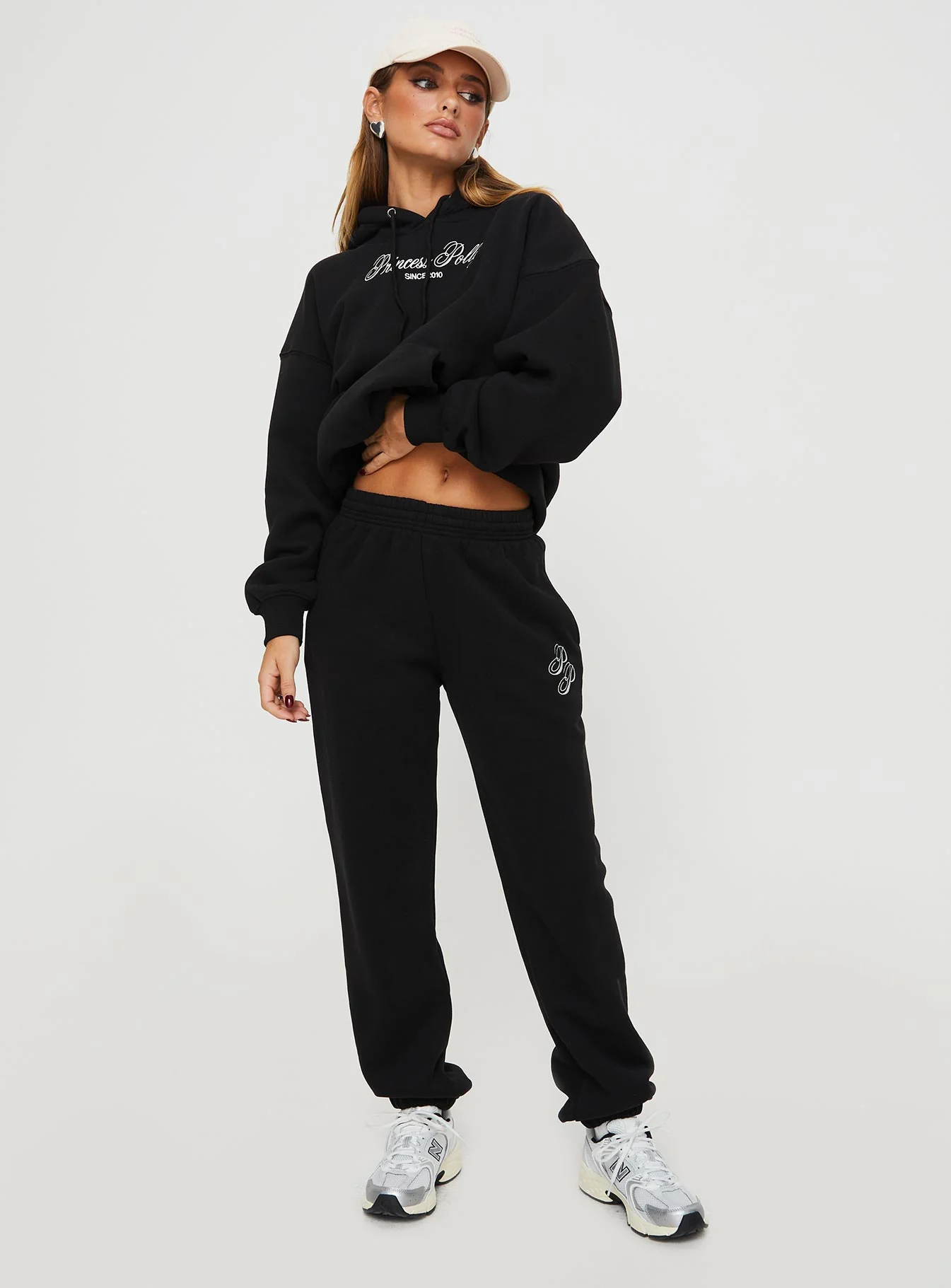 Princess Polly Track Pants Script Black / Ivory