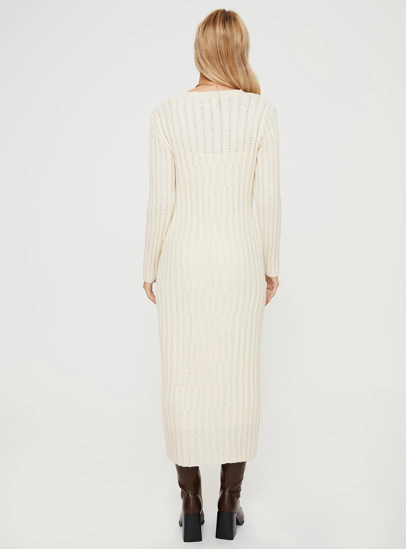 Rahne Long Sleeve Knit Maxi Dress Cream