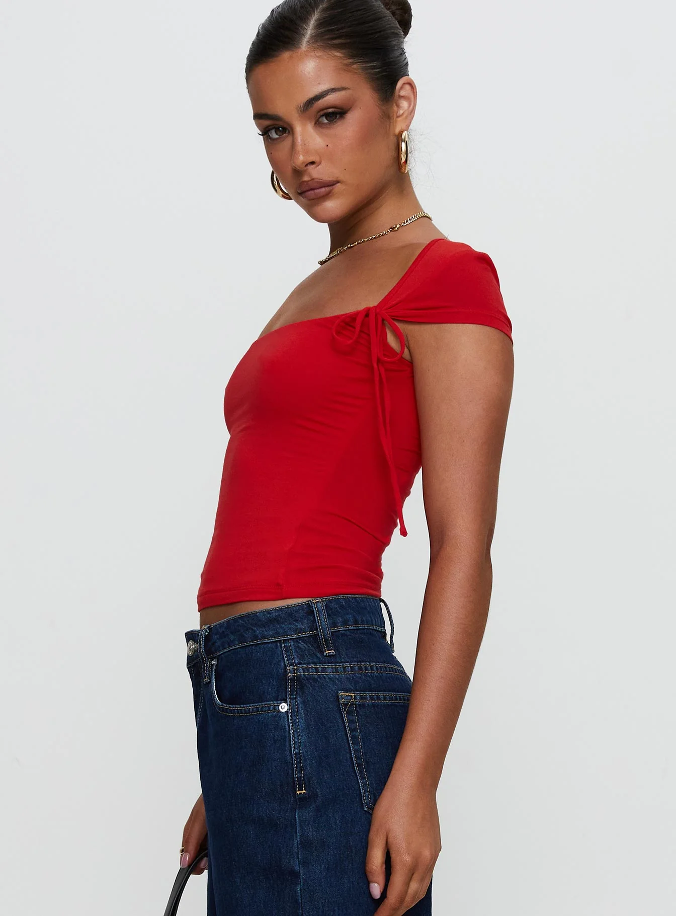 Daena Tie Detail Top Red