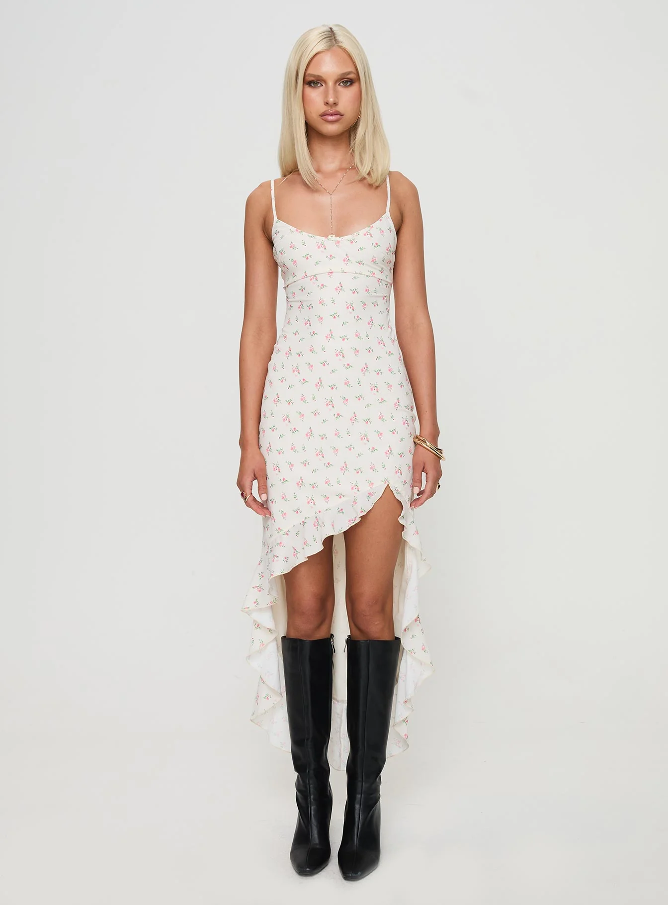 Roulette Midi Dress Cream Floral