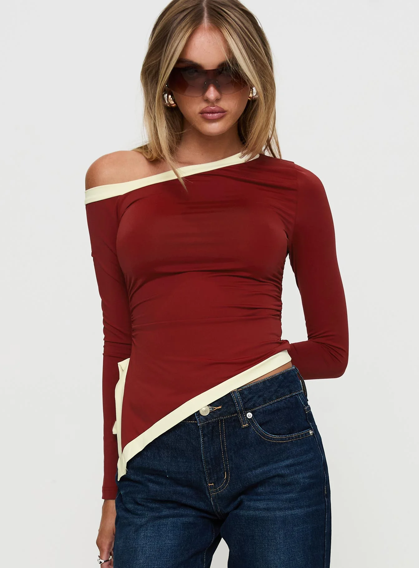 Fake Smile Long Sleeve Top Burgundy / Cream