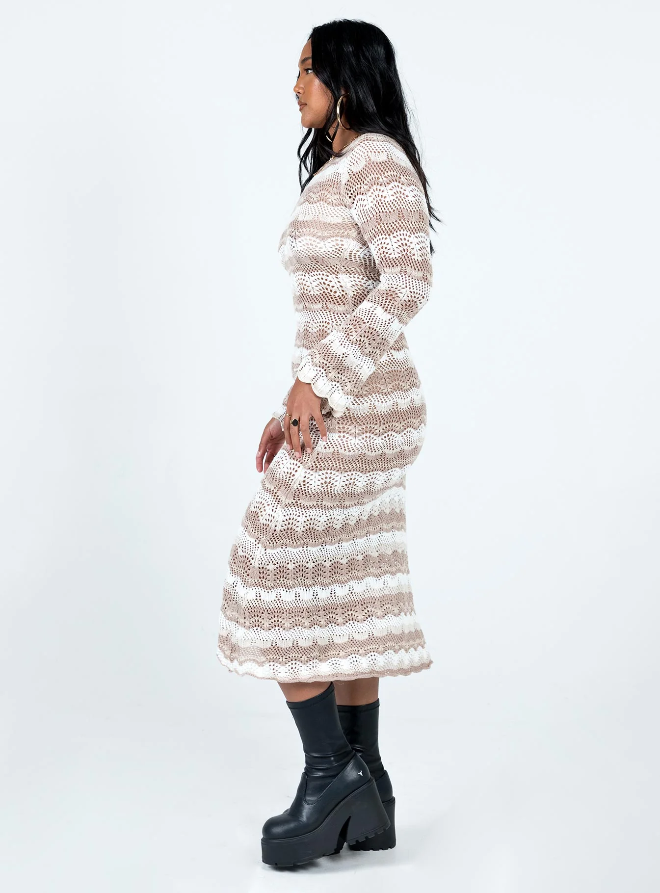 Leah Knit Midi Dress Beige