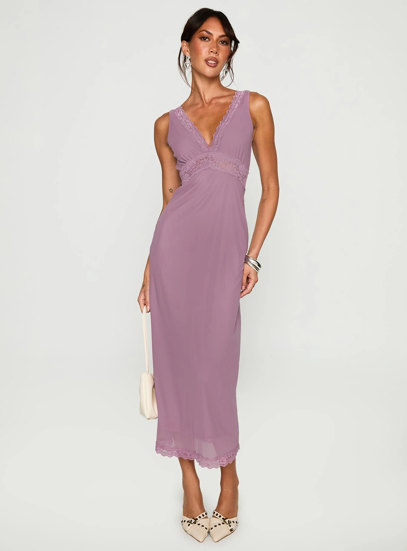 Between The Lines Lace Trim Maxi Dress Purple