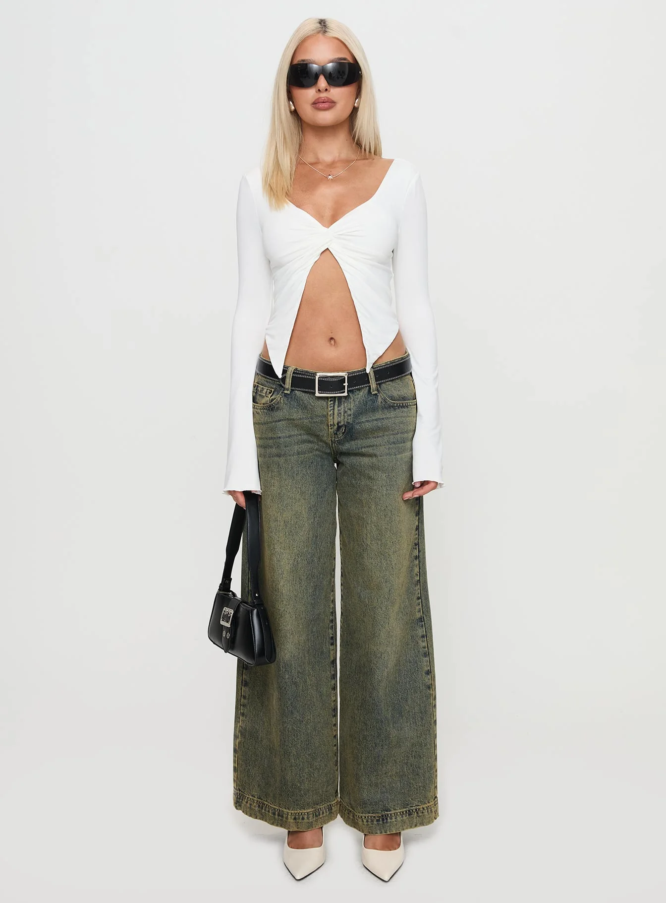 Holli Long Sleeve Twist Top White