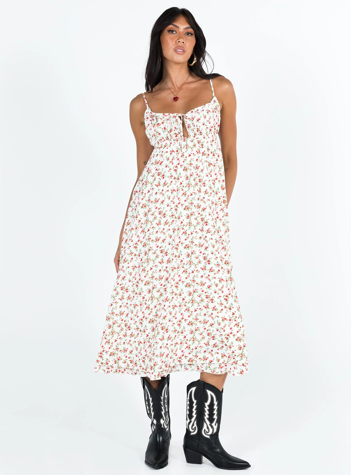 Empress Of Love Maxi Dress White / Red Floral