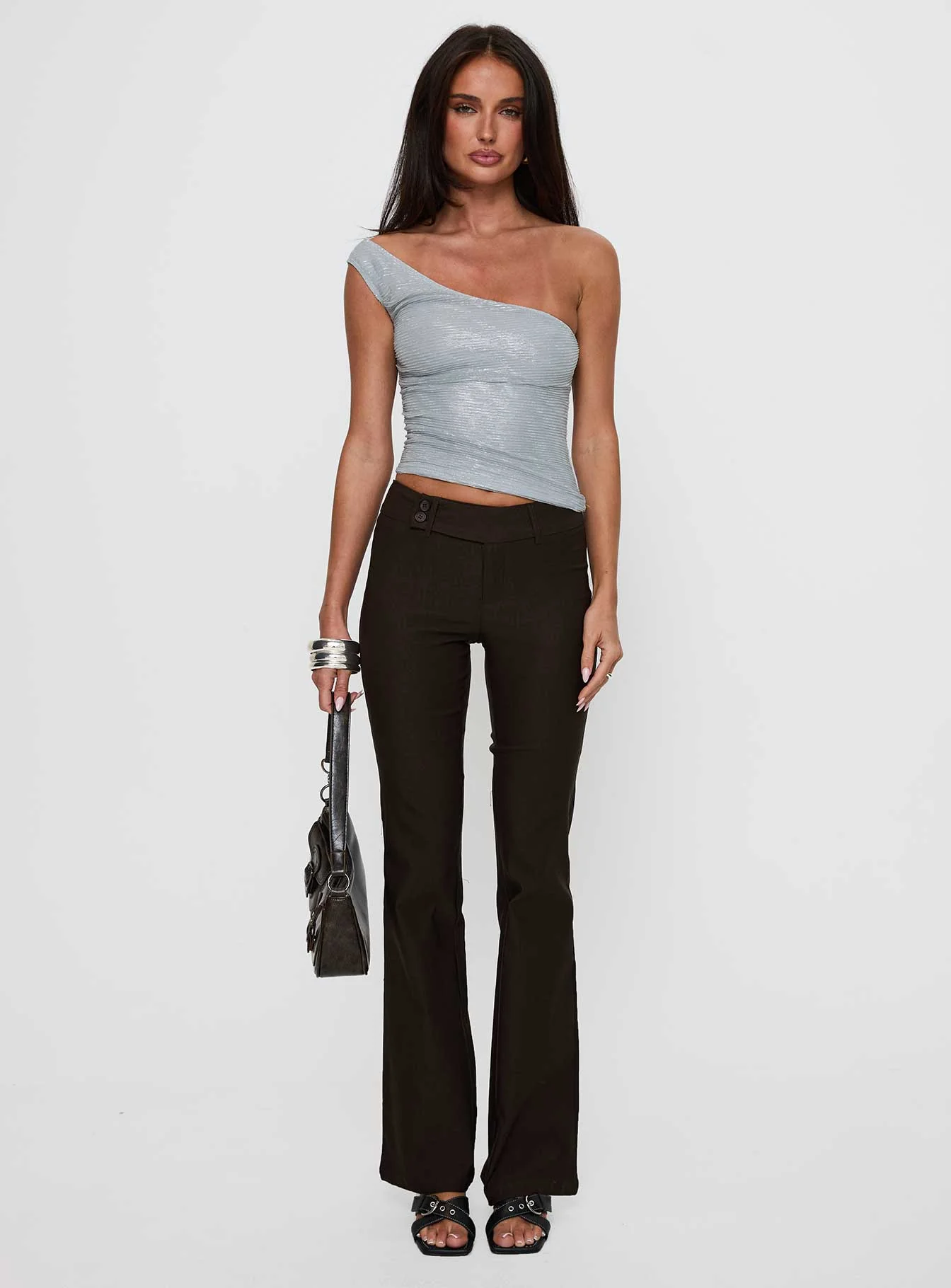 No Distractions One Shoulder Top Silver