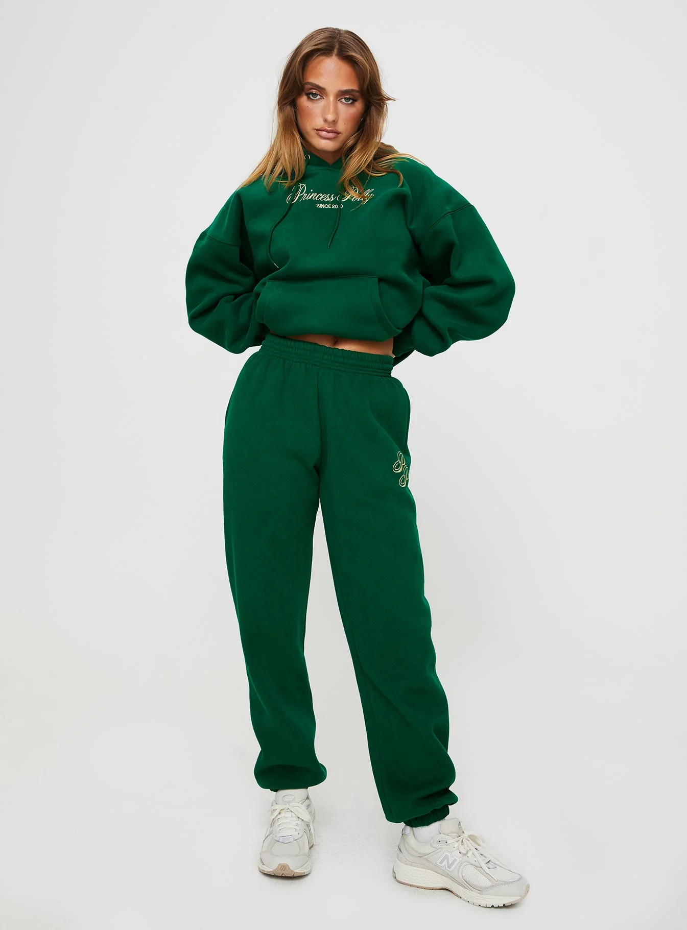 Princess Polly Track Pants Script Green / Ivory