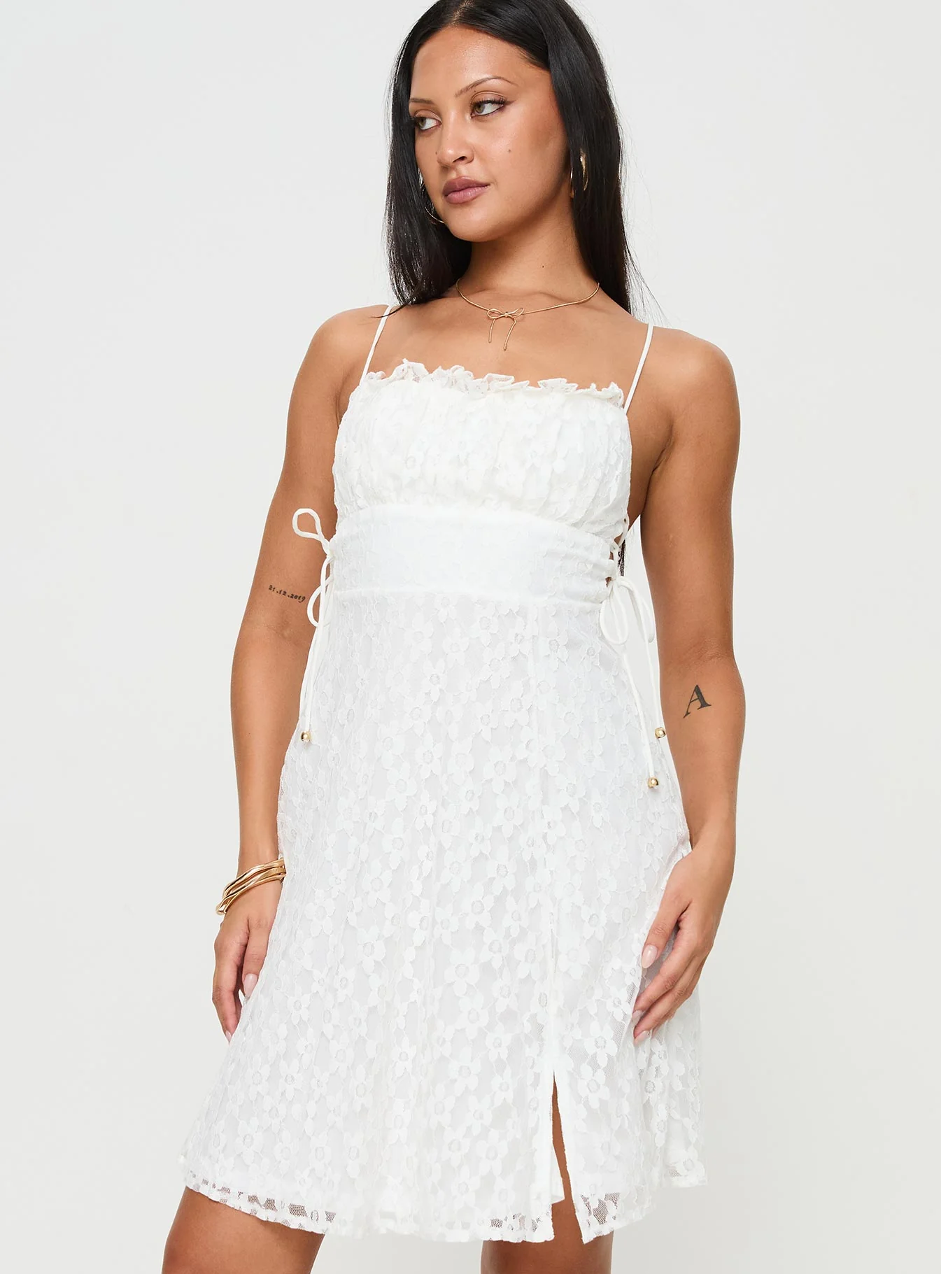 At Last Lace Mini Dress White