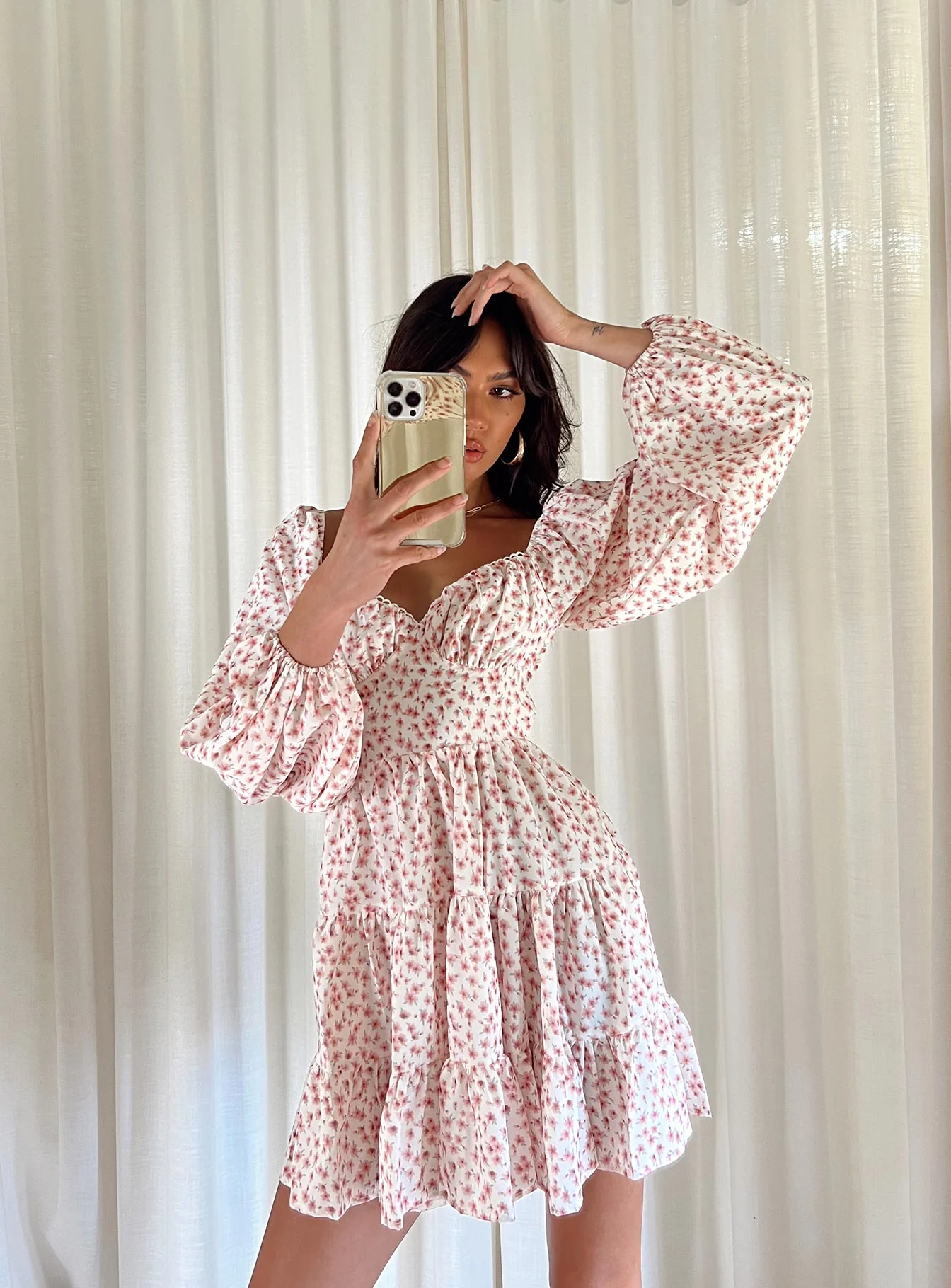 Danny Long Sleeve Mini Dress Pink Floral
