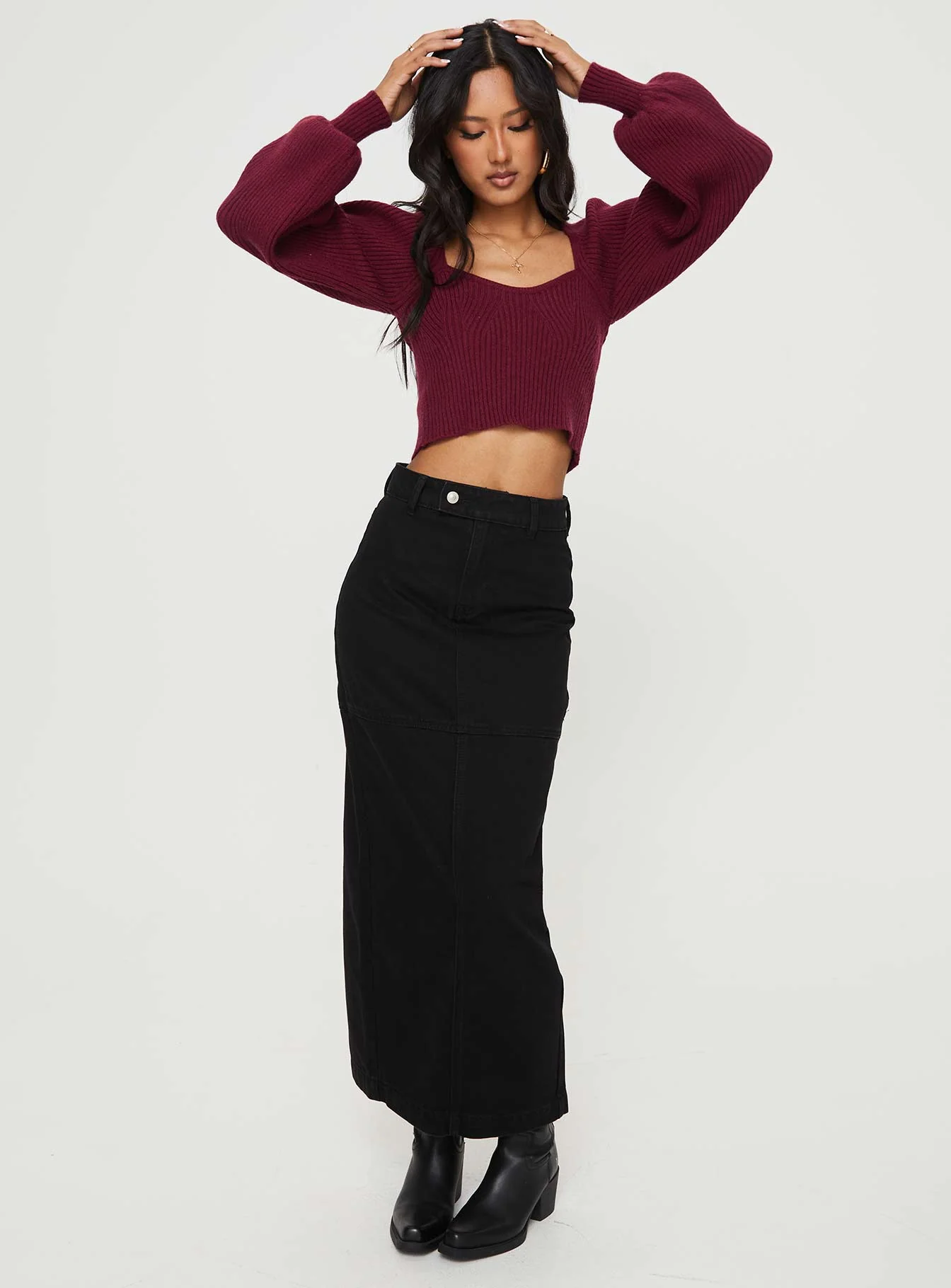 Markanna Denim Midi Skirt Black