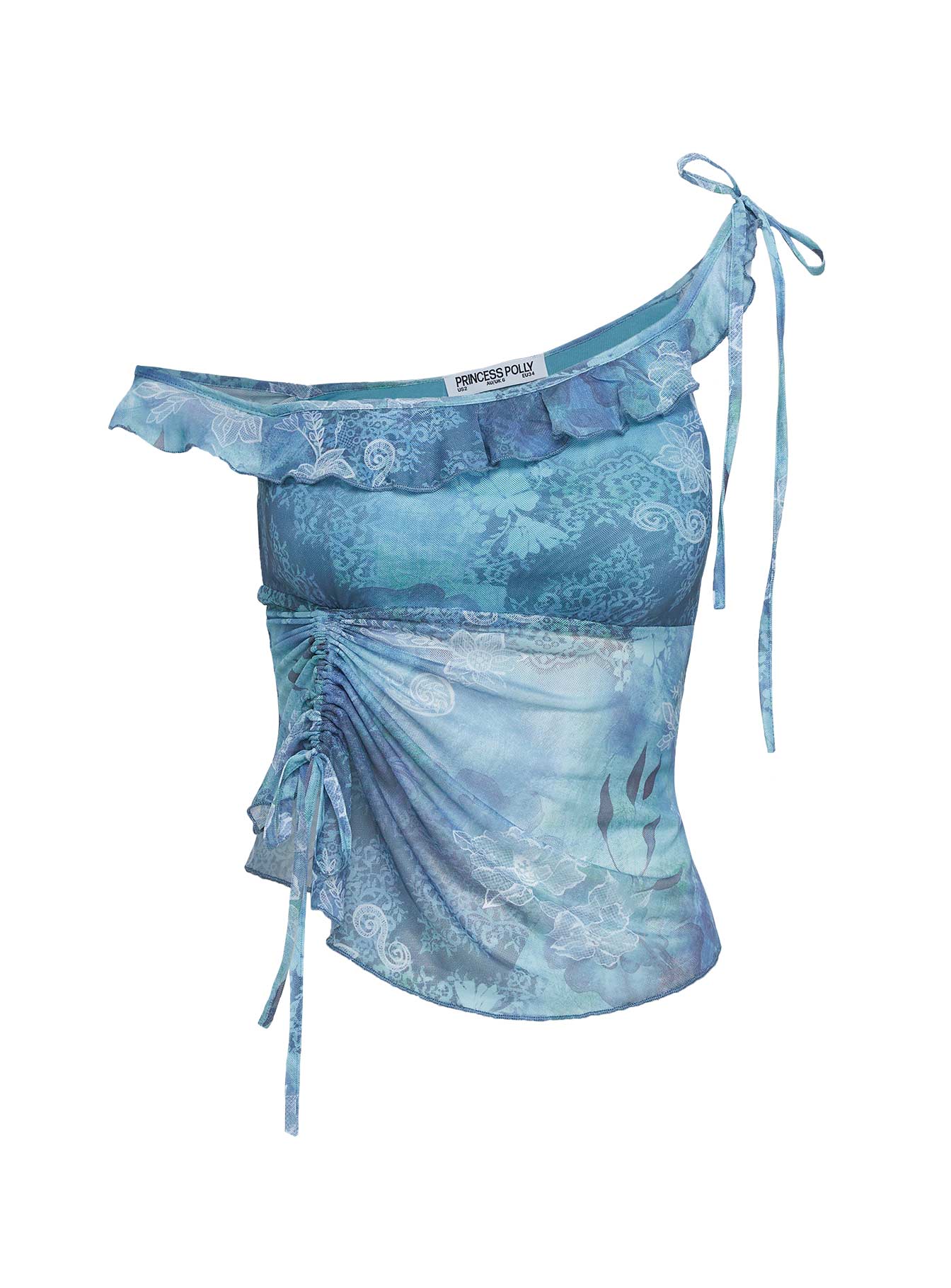 Rosee Off Shoulder Frill Top Blue Mutli