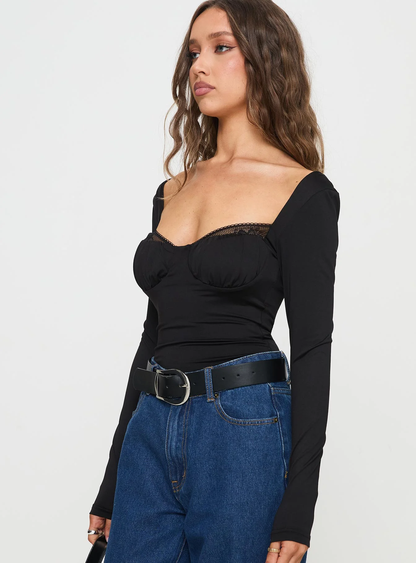 Peekaboo Long Sleeve Bodysuit Black