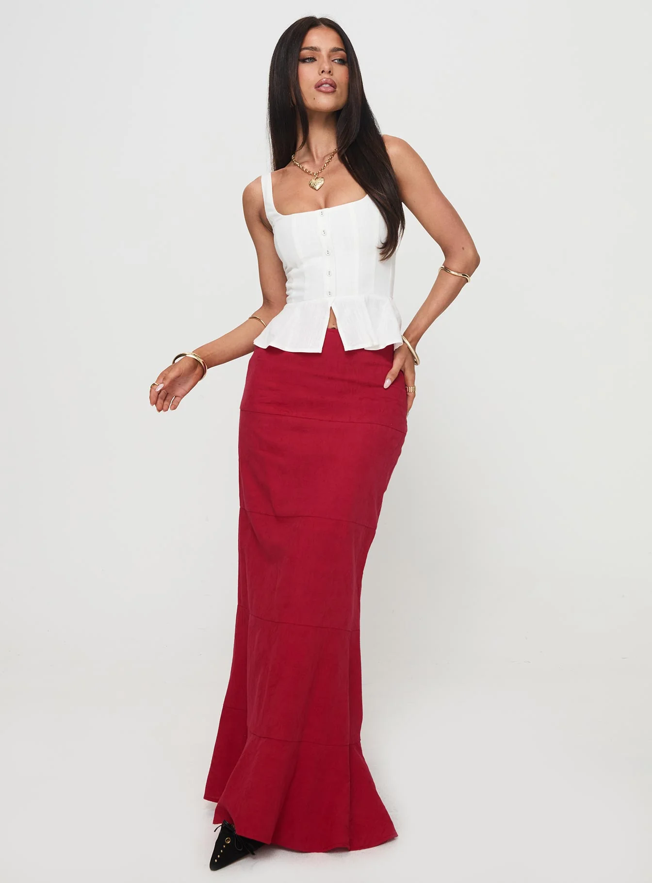 Raven Mid Rise Maxi Skirt Red