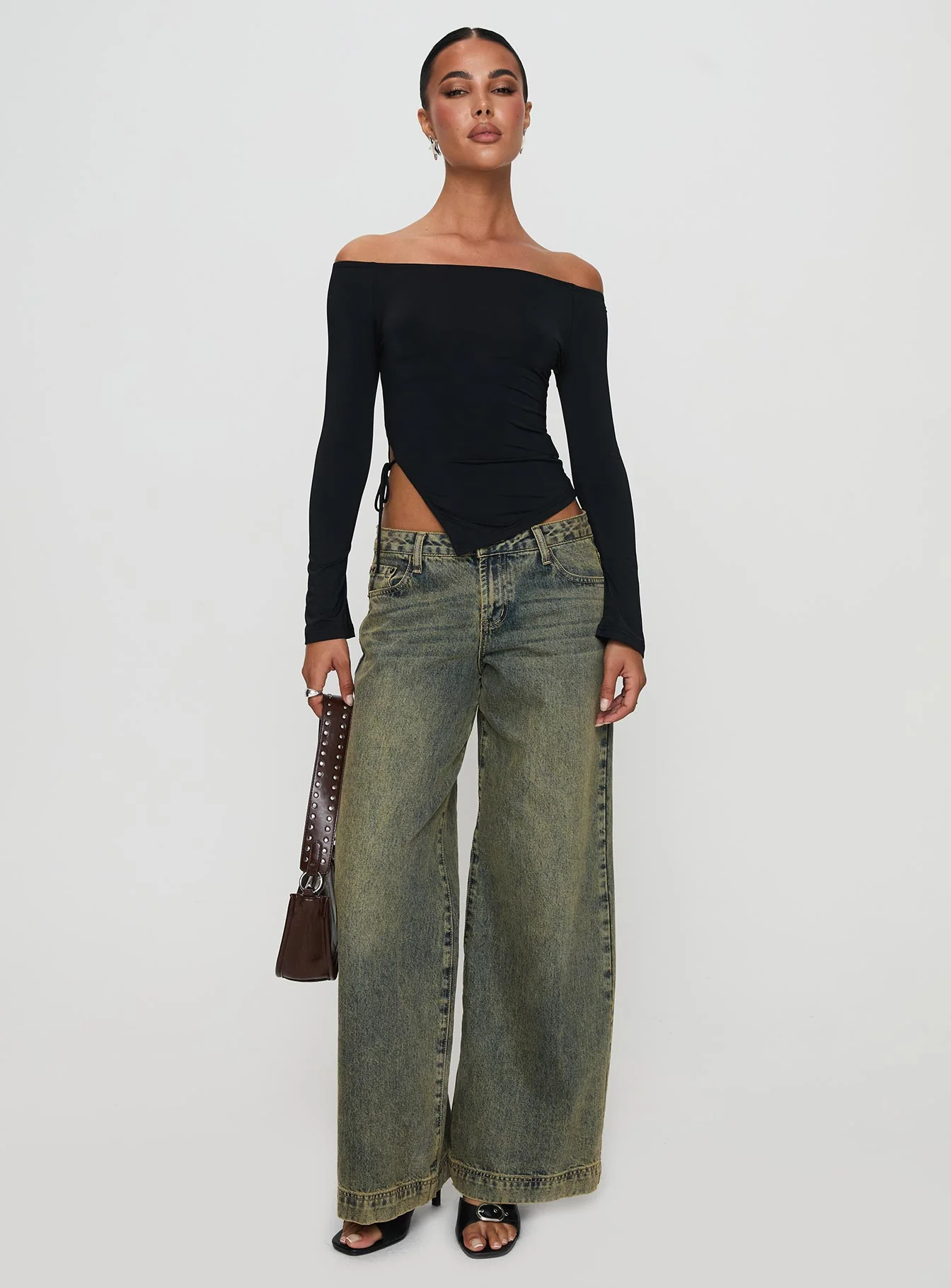 Endellion Off Shoulder Long Sleeve Top Black