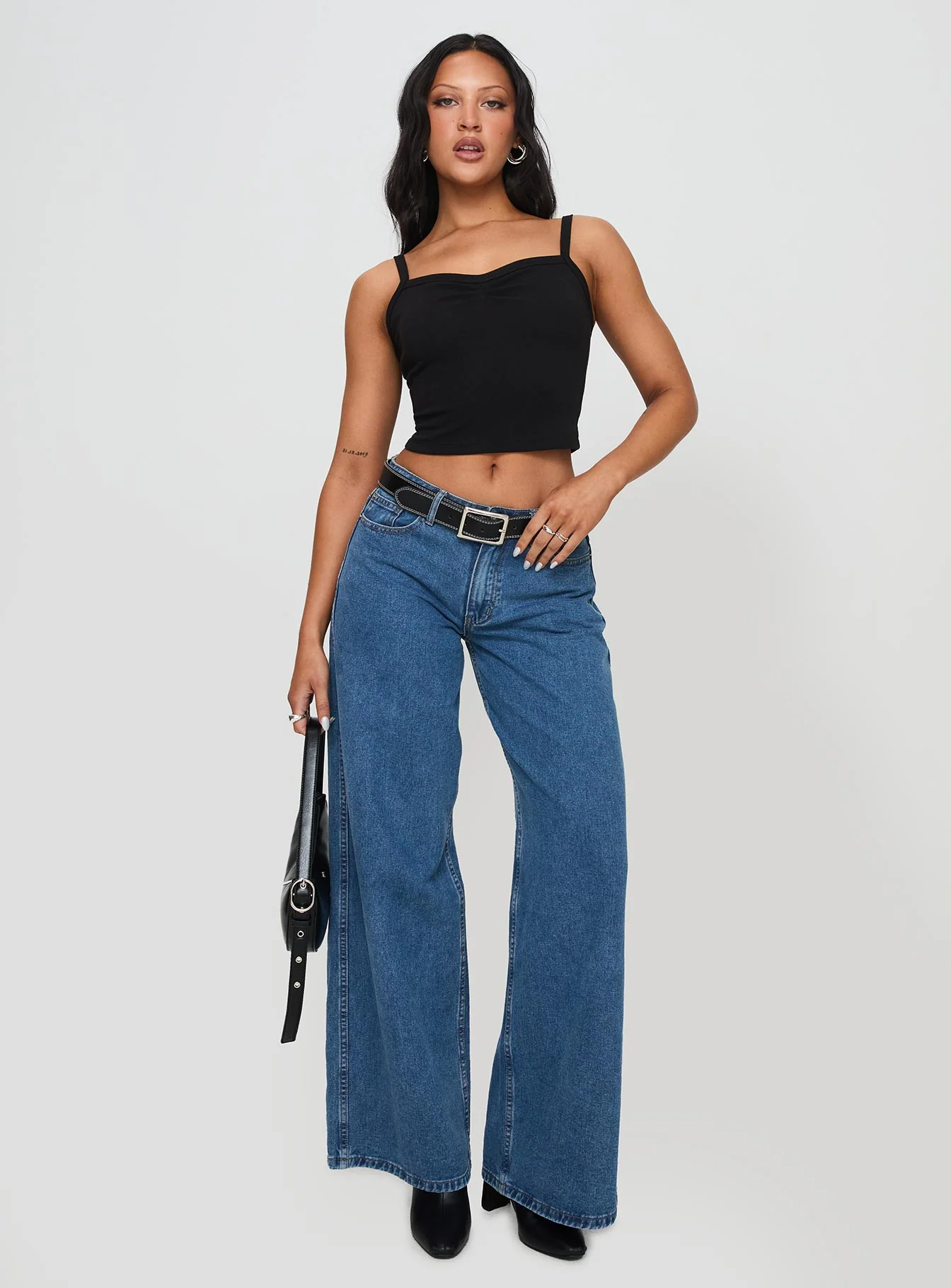 Essentials Ruched Rib Cami Top Black