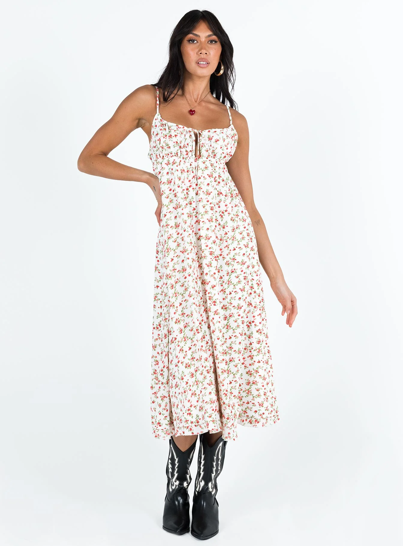 Empress Of Love Maxi Dress White / Red Floral