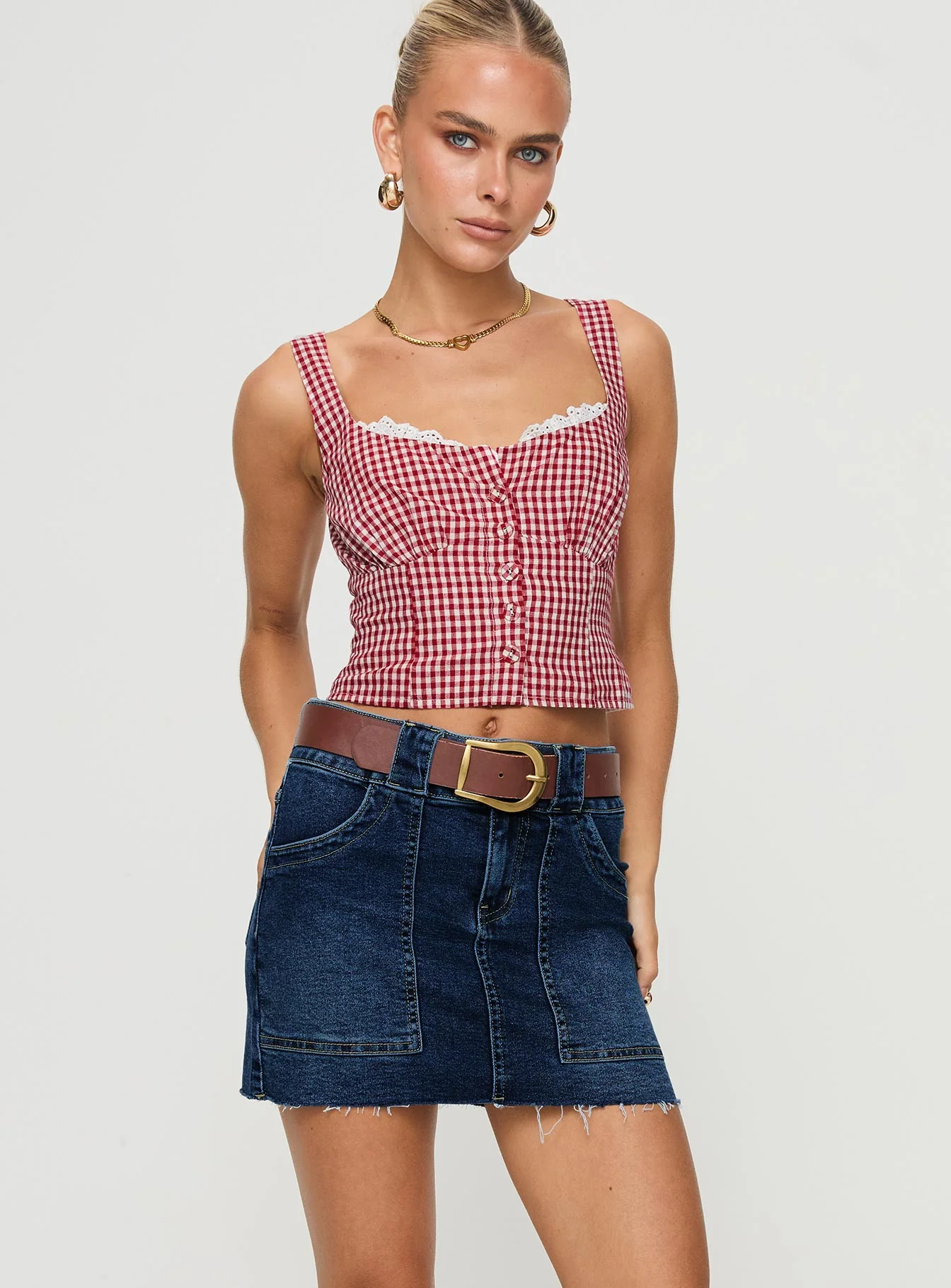 Reel It In Denim Mini Skirt Dark Wash