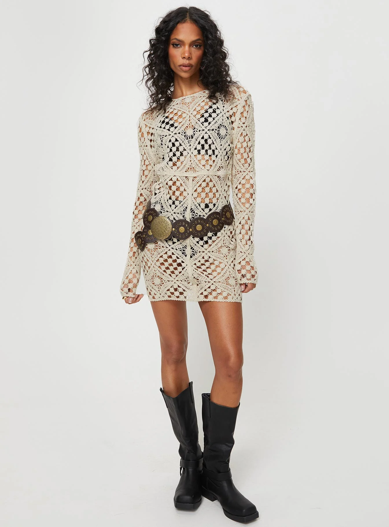 Atzaro Crochet Mini Dress Almond