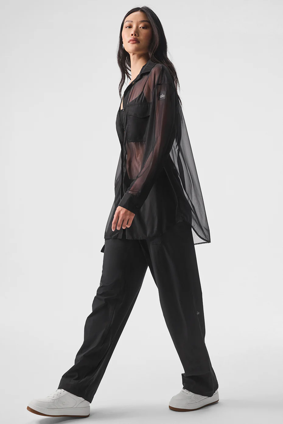 Sheer Effusion Button Down Long Sleeve - Black