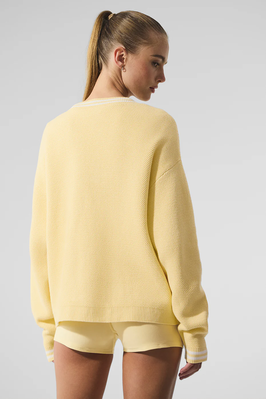 Tennis Club Sweater Knit Cardigan - Warm Butter/White