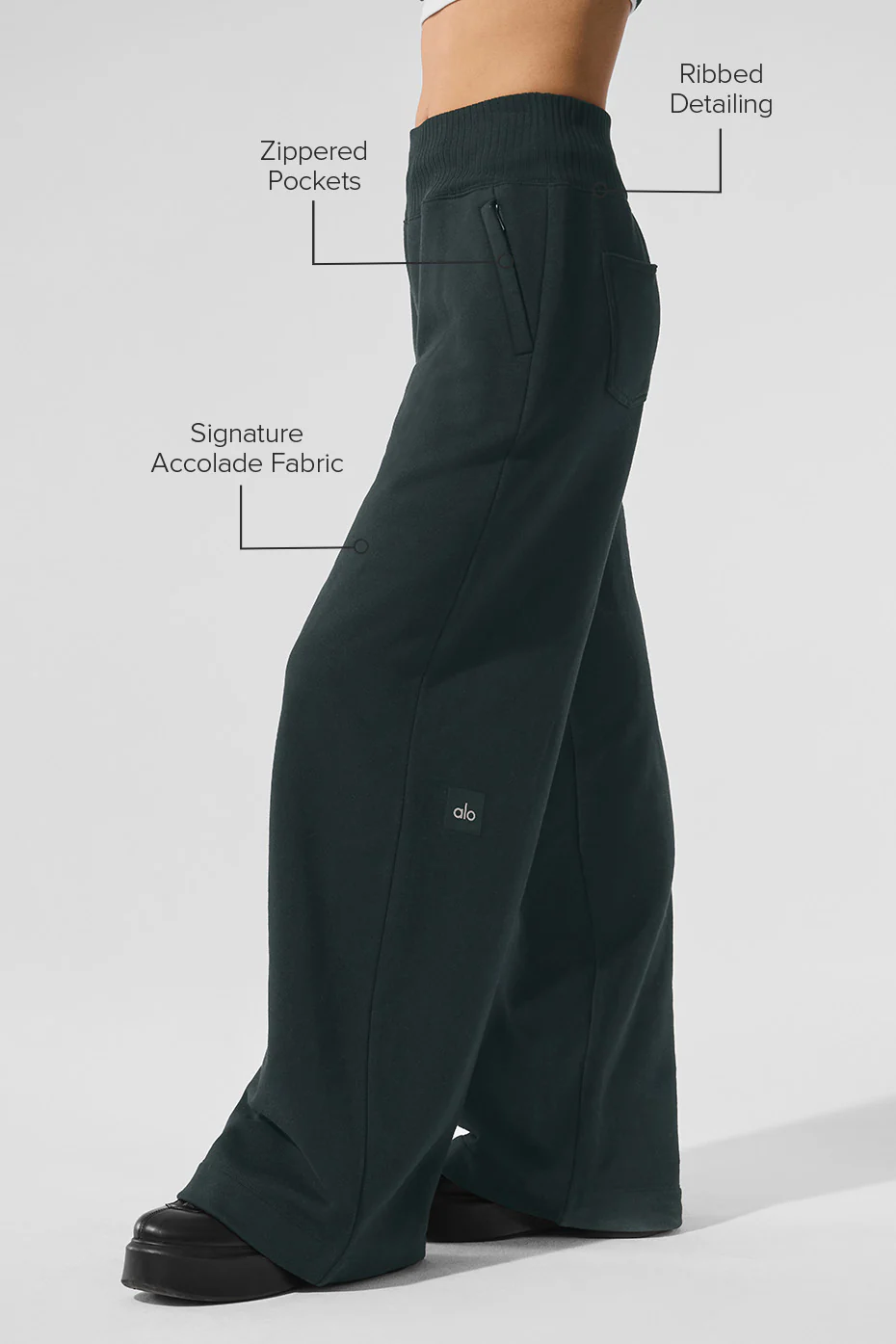 Serenity Wide Leg Sweatpant - Charcoal Green