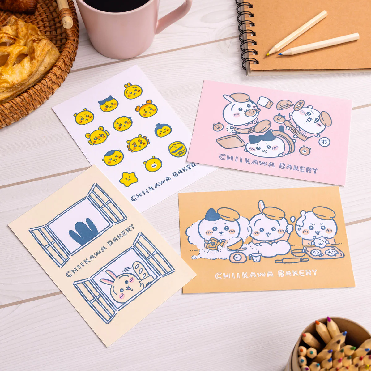 Chiikawa Bakery Letterpress Postcard (Tumbling Trio)