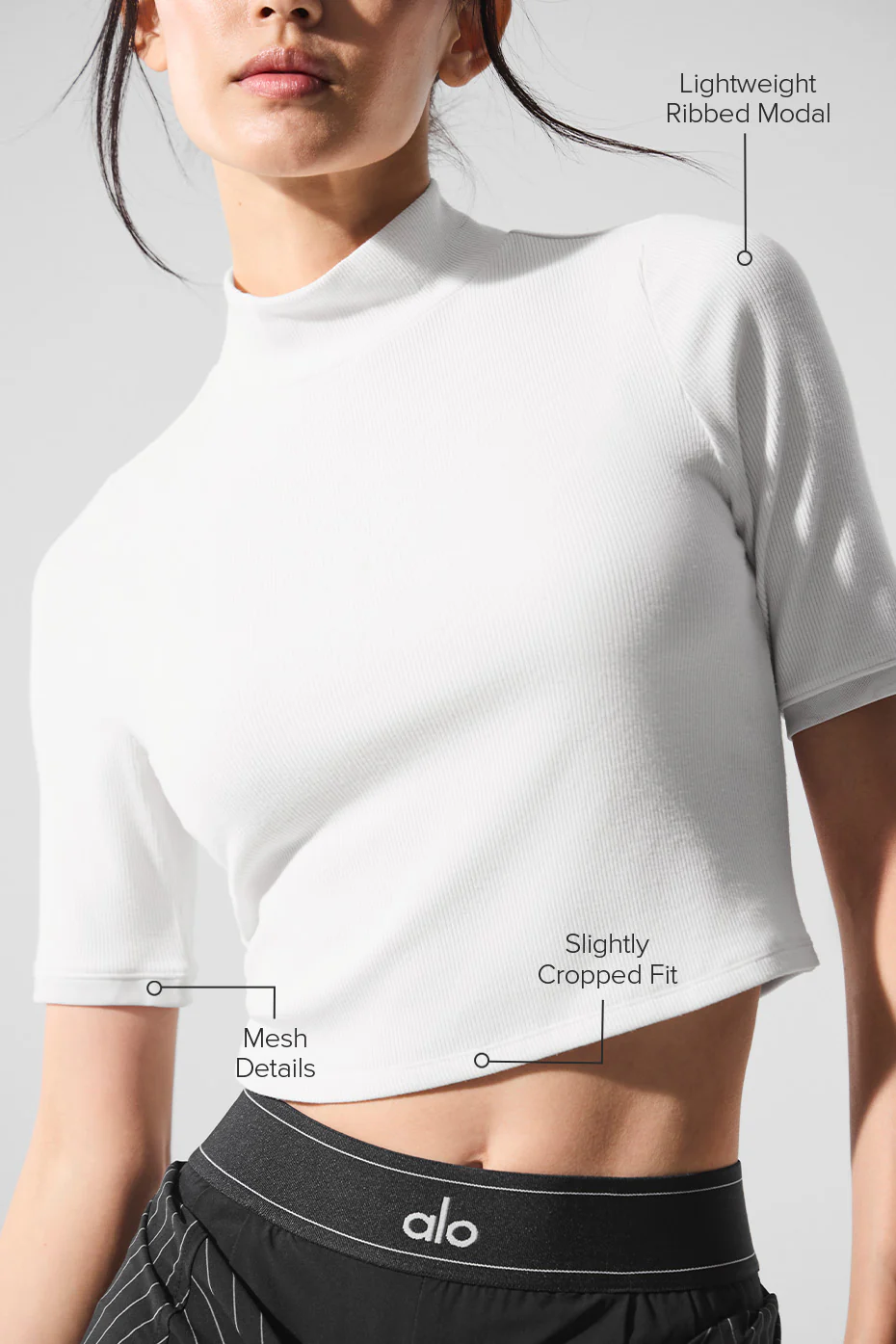 Ribbed Mesh Secret Short Sleeve - White