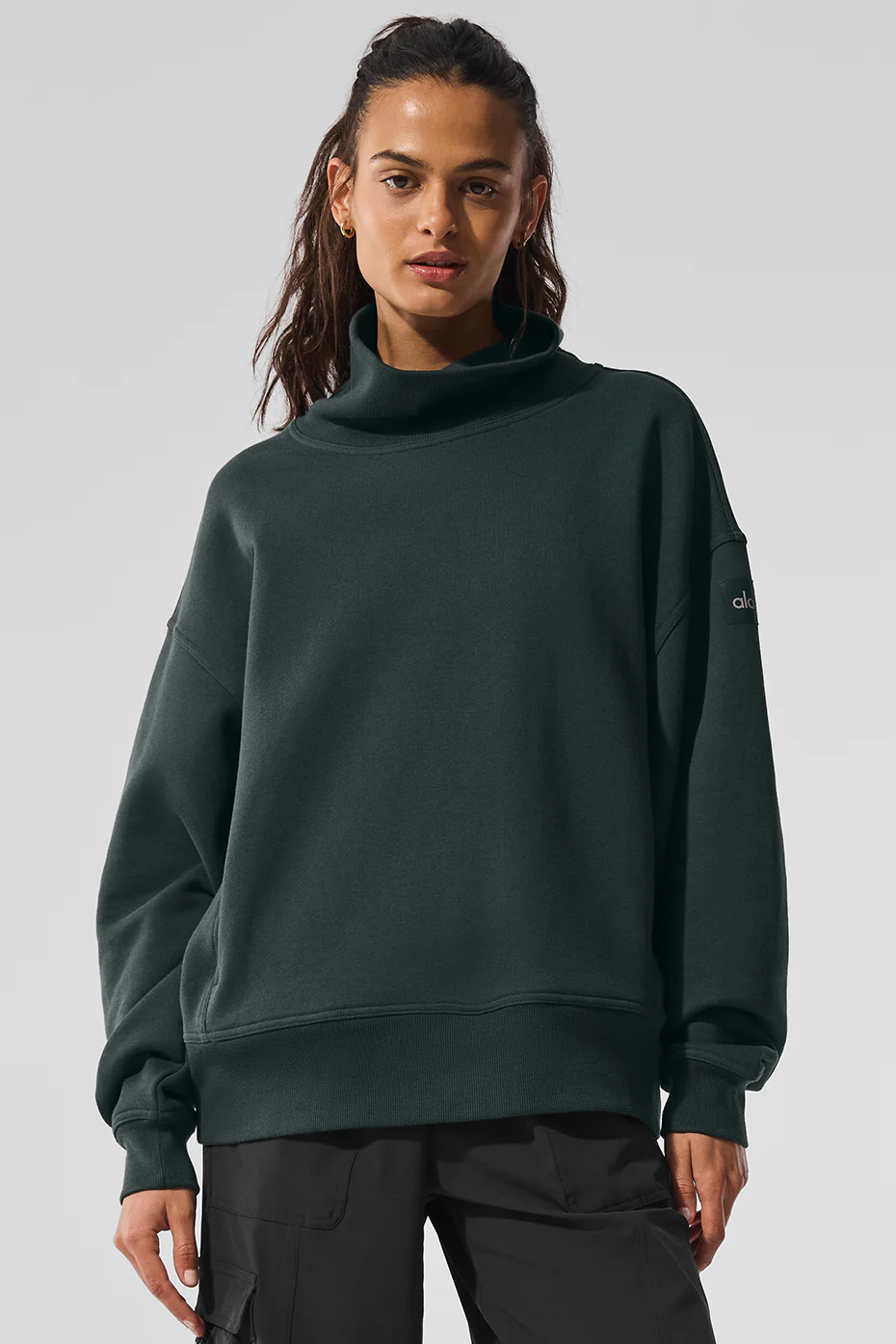Hazy Mock Neck Pullover - Charcoal Green