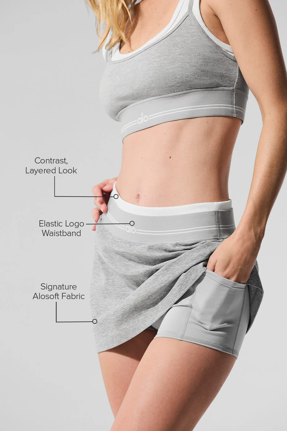 Alosoft Better Together Tennis Skirt - Athletic Heather Grey/White