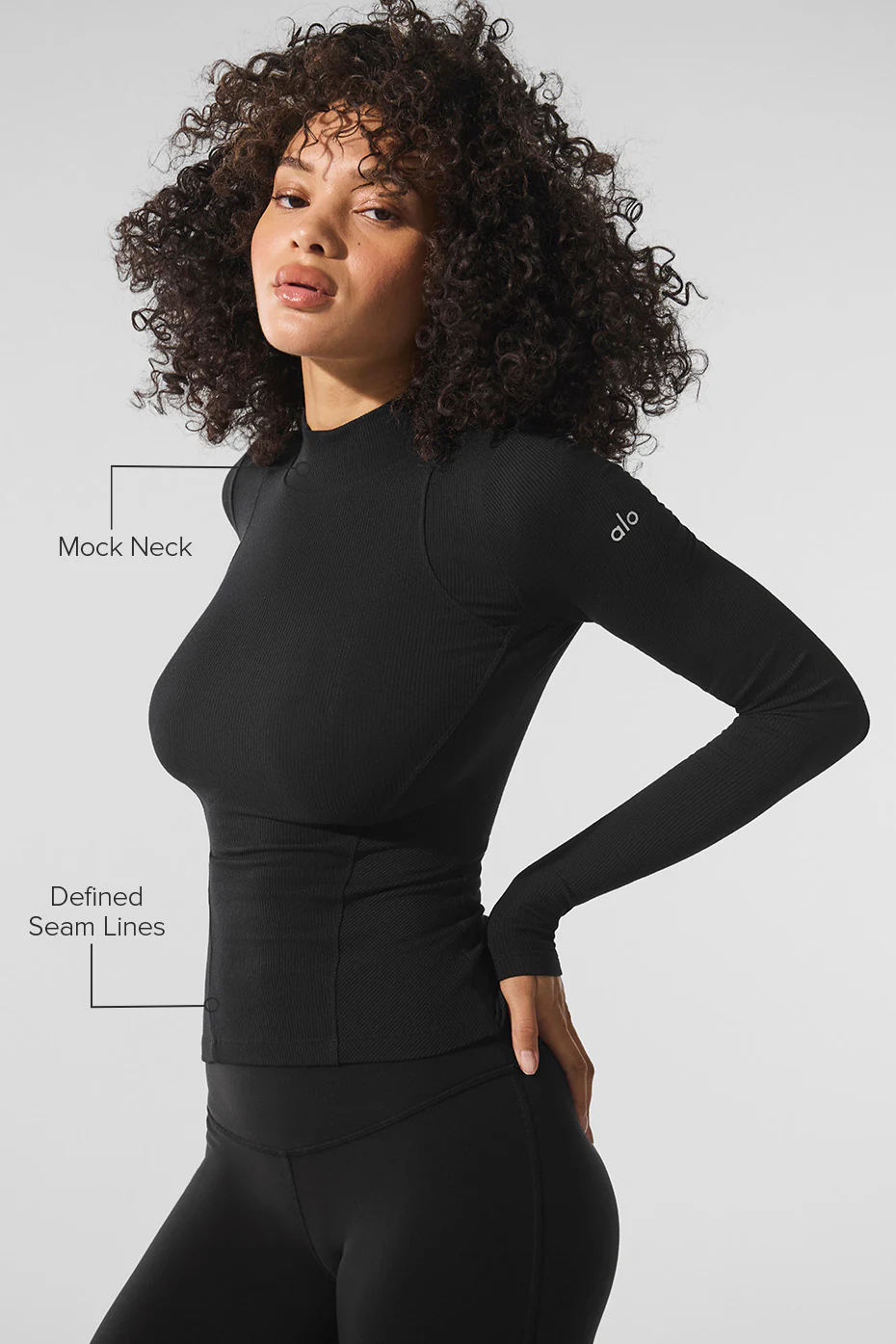 Ribbed Mesmerize Mock Neck Long Sleeve - Black