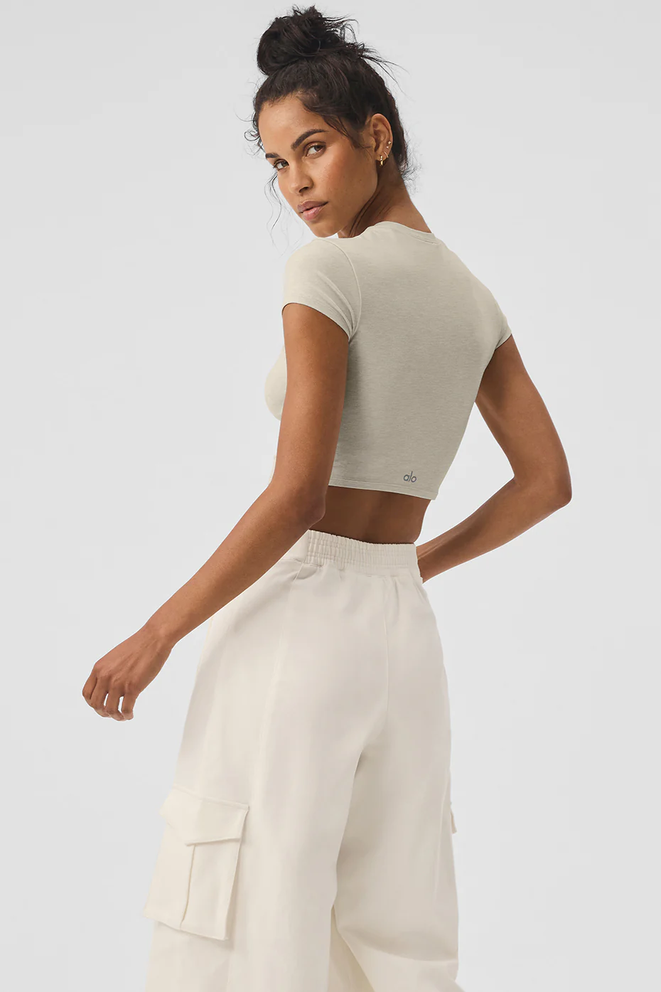 Alosoft Crop Finesse Short Sleeve - Oatmeal Heather