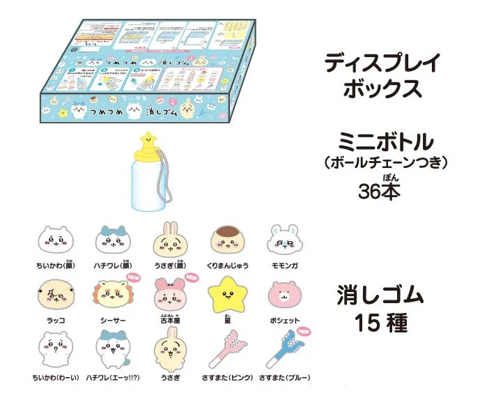 Chiikawa Squishy Eraser 2 1Box, 36 Bottles