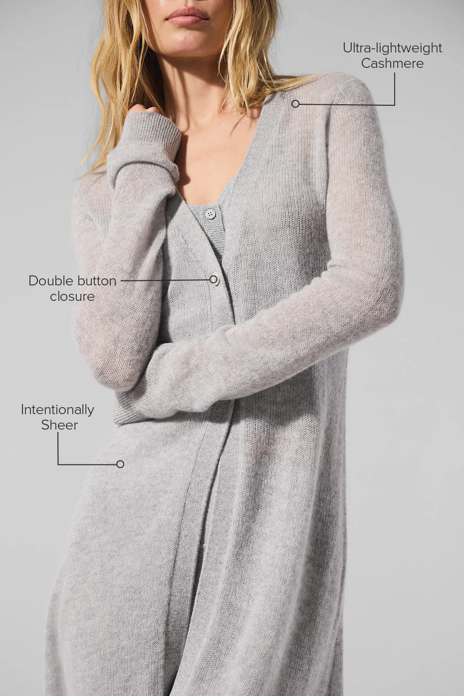Sheer Cashmere Long Cardigan - Athletic Heather Grey