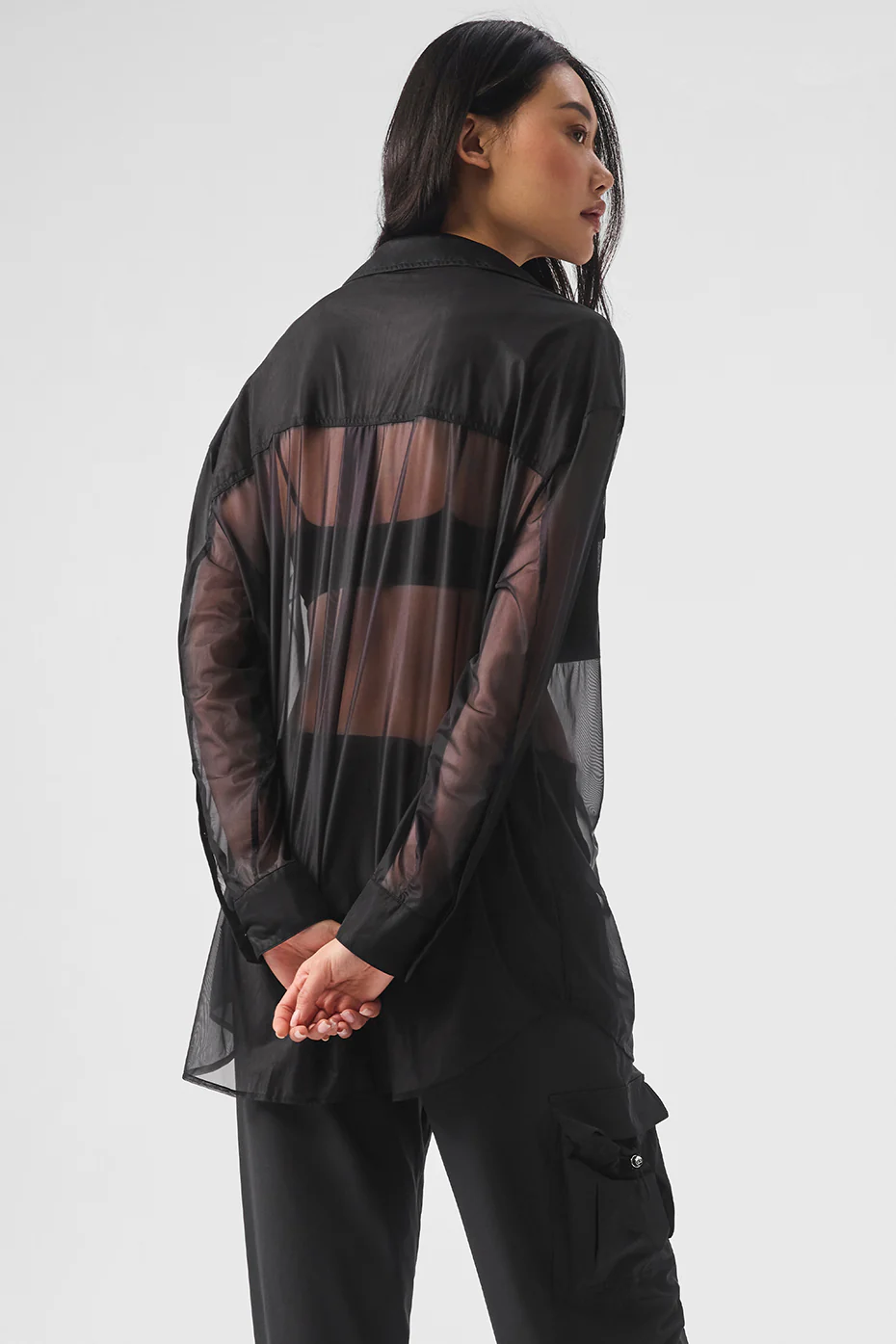 Sheer Effusion Button Down Long Sleeve - Black