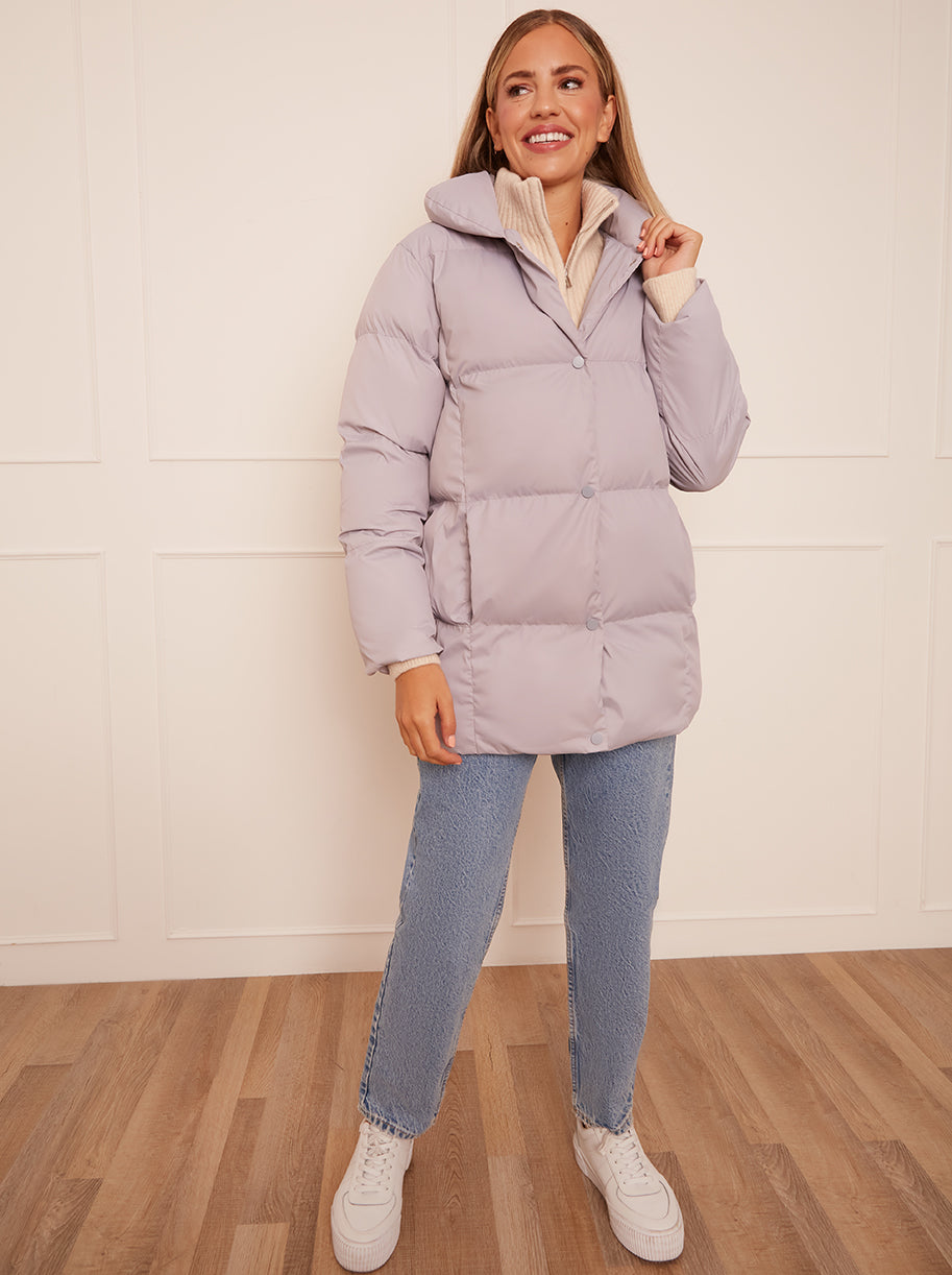 Padded Puffer Coat in Grey