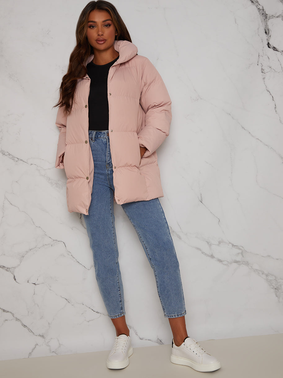 Padded Puffer Coat in Pink