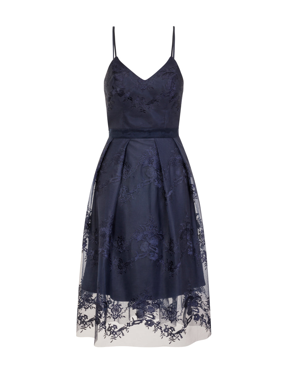Cami Lace Midi Dress in Navy