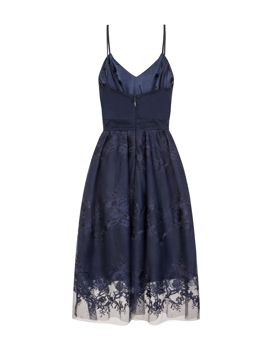 Cami Lace Midi Dress in Navy