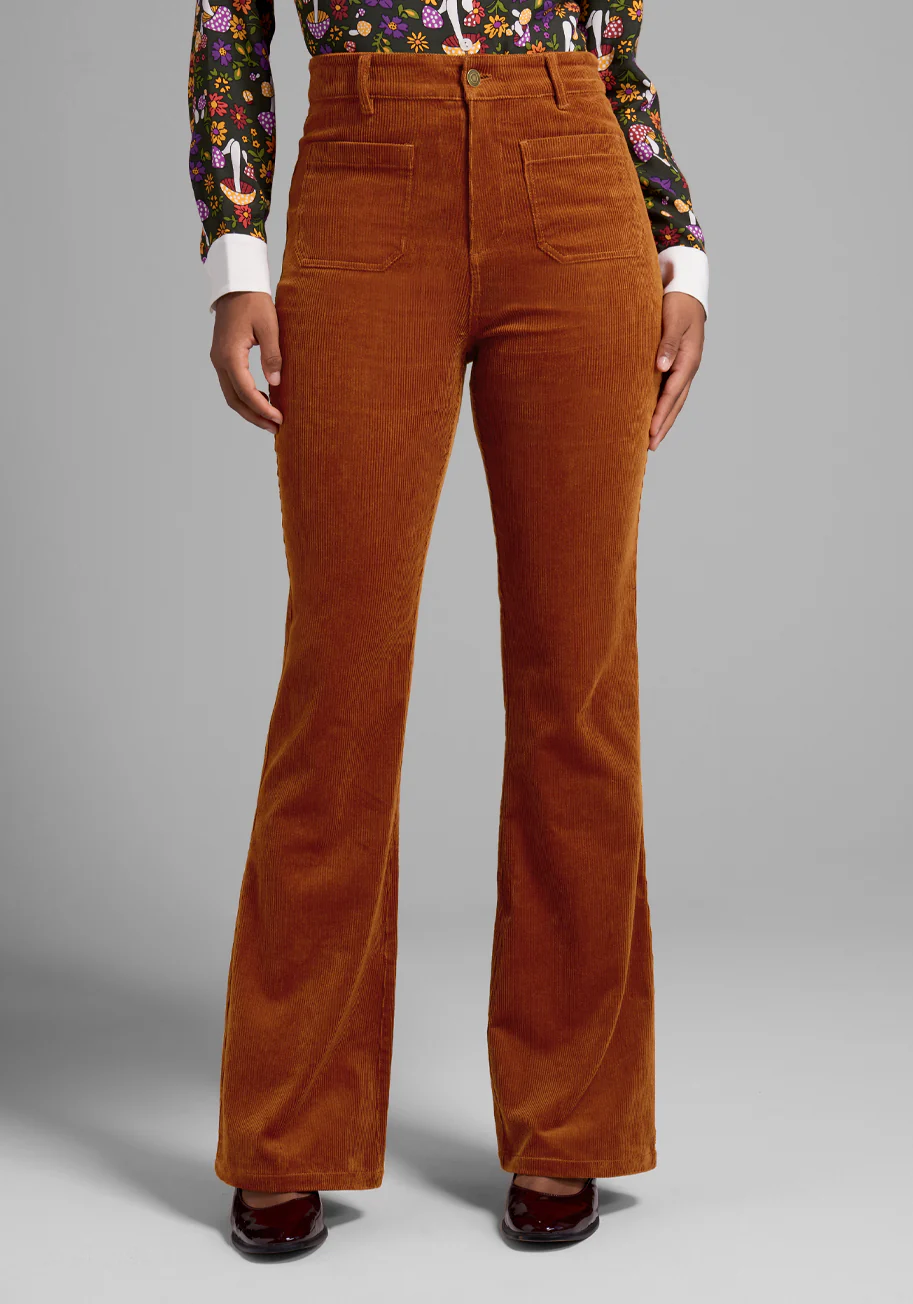 All Aboard For Corduroy Flare-Leg Pants
