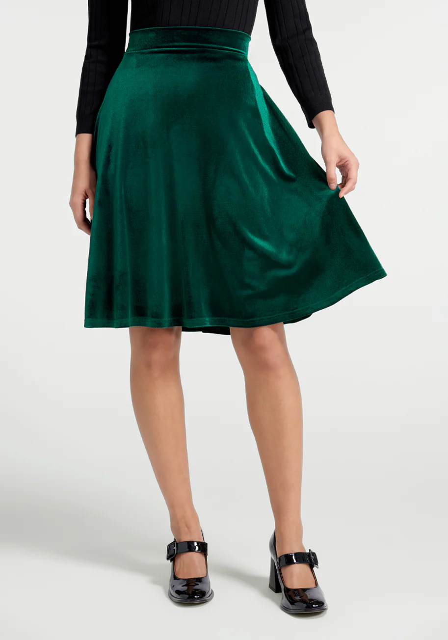 Let's Circle Back Velvet Skirt