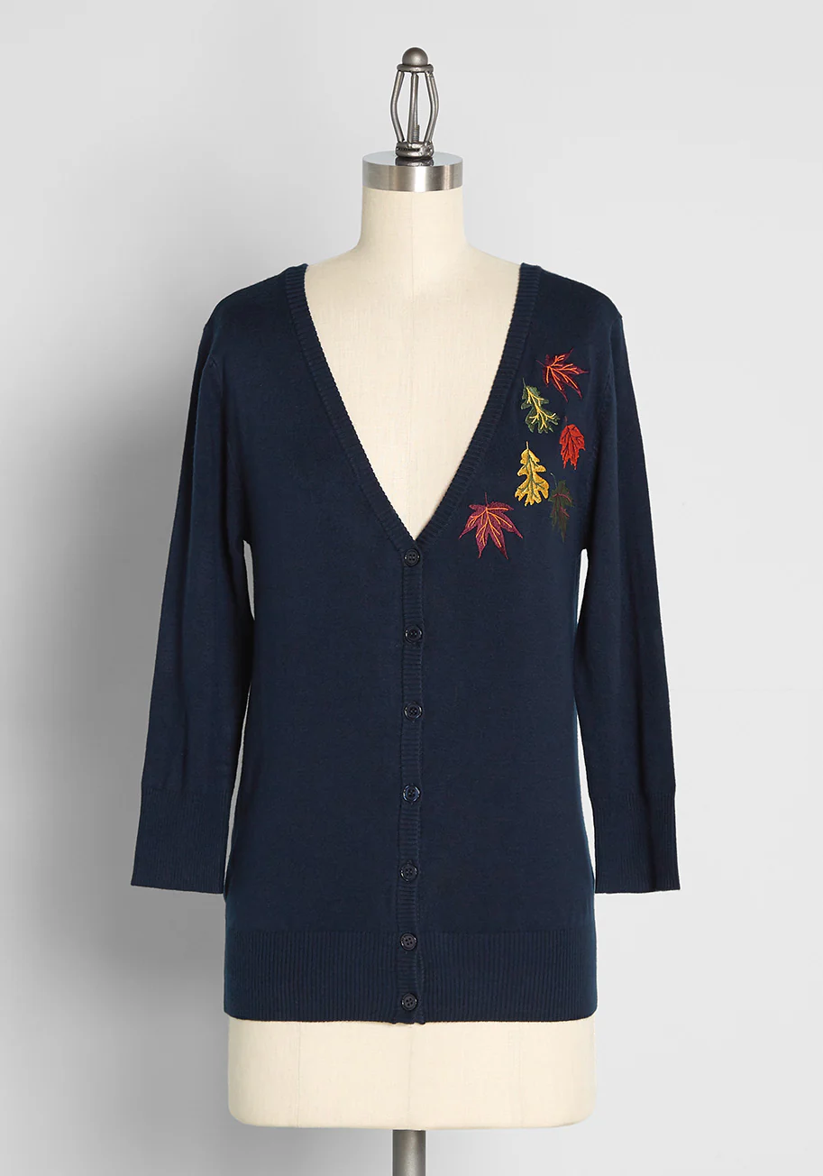 Leafing Yesterday Behind Embroidered Cardigan