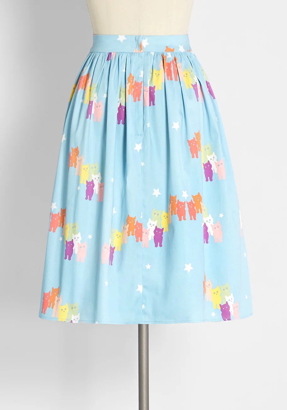 ModCloth x Collectif Rainbow Sky Kittens Swing Skirt