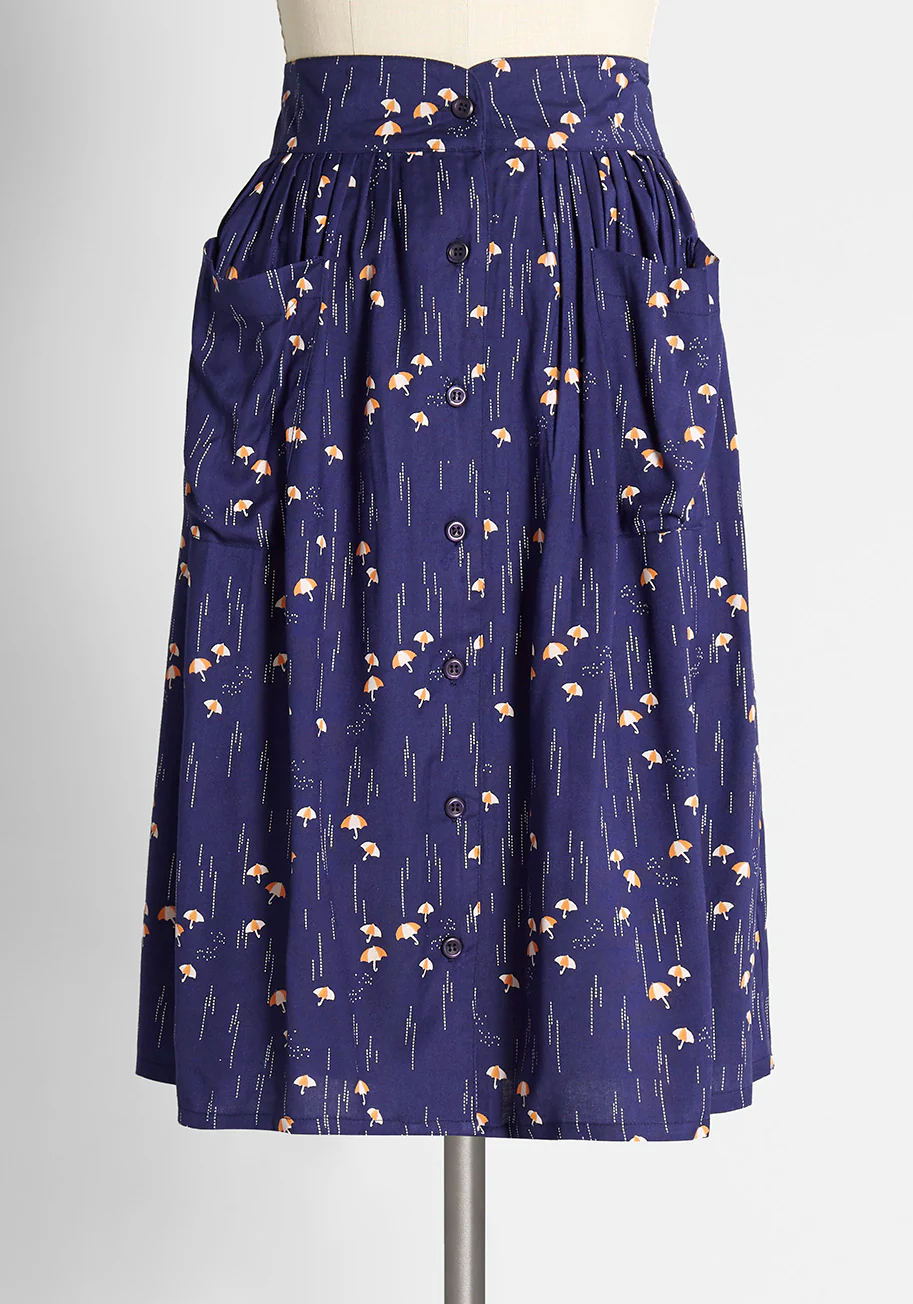 Rambunctious Raindrops Button-Up Skirt